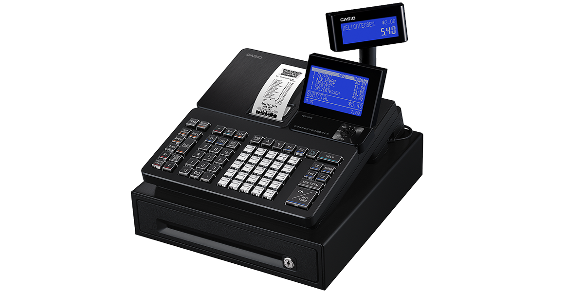 26 Items Casio PCR-T540 4.5-Inch Bluetooth Cash Register with Counterfeit Bill Detector and Receipt Paper Bundle 